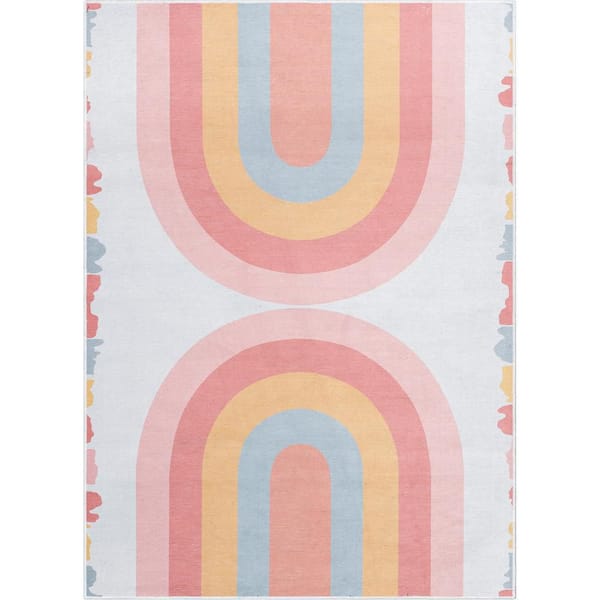 Well Woven Crescent Rainbow Modern Kids Multi Color 6 ft. x 9 ft. Machine Washable Flat-Weave Area Rug