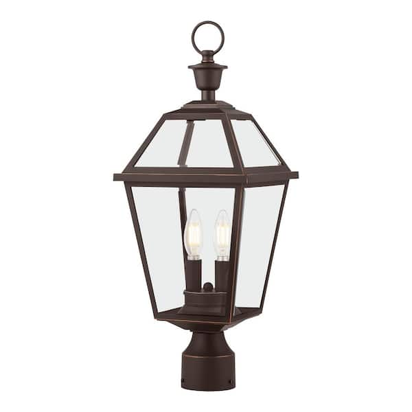 Home Decorators Collection Glenneyre 2-Light Oil-Rubbed Bronze French Quarter Gas Style Outdoor Post Mount Light with Clear Glass