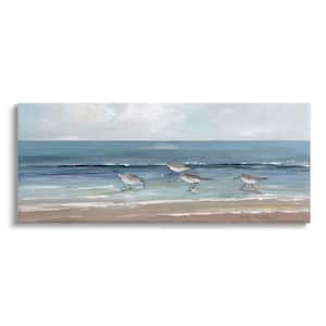Sandpipers Birds Cloudy Sky Beach Shore Painting By Sally Swatland Unframed Nature Art Print 40 in. x 17 in.