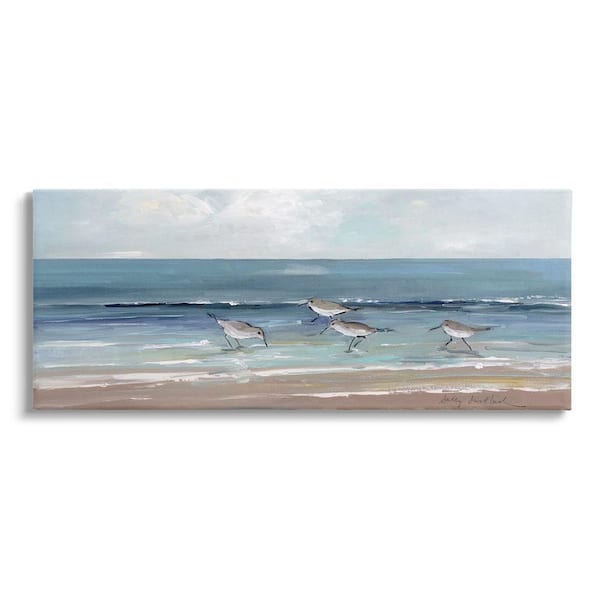 Stupell Industries Sandpipers Birds Cloudy Sky Beach Shore Painting Canvas Wall Art in Blue | 17 x 40 | Michaels