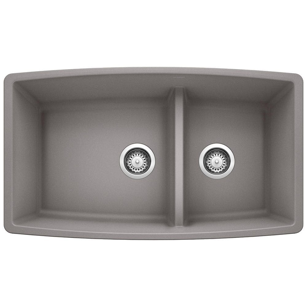 PERFORMA Silgranit 33 in. Undermount 60/40 Double Bowl Metallic Gray Kitche