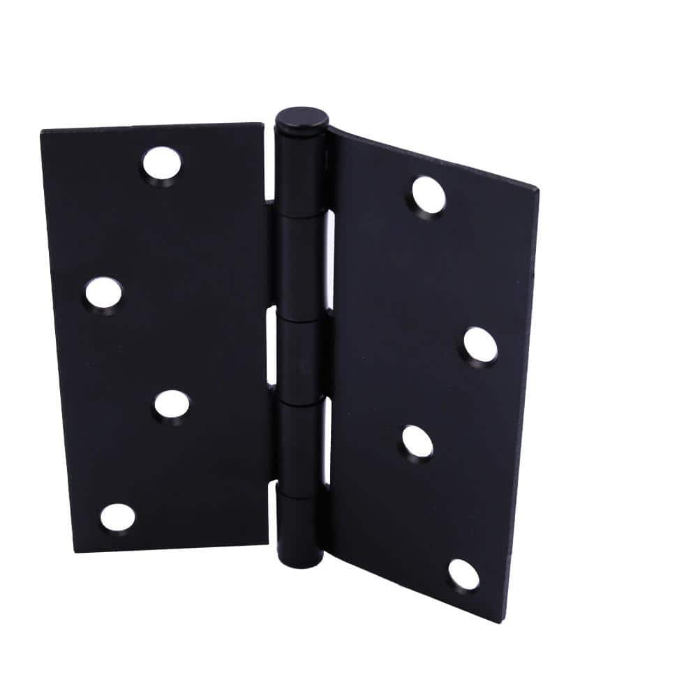 Everbilt 4 in. Square Radius Matte Black SqueakFree Door Hinge (3Pack