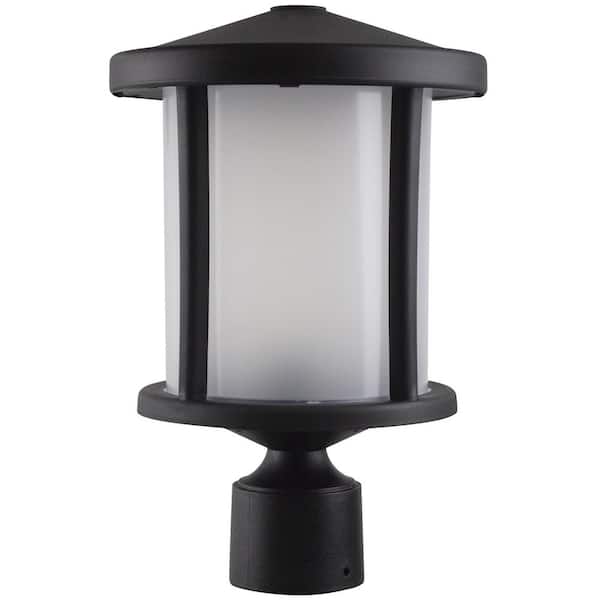 SOLUS 14 in. H x 9 in. W Black Housing with Frost Acrylic Lens Round Decorative Composite Post Top Light with 3000K LED Lamp