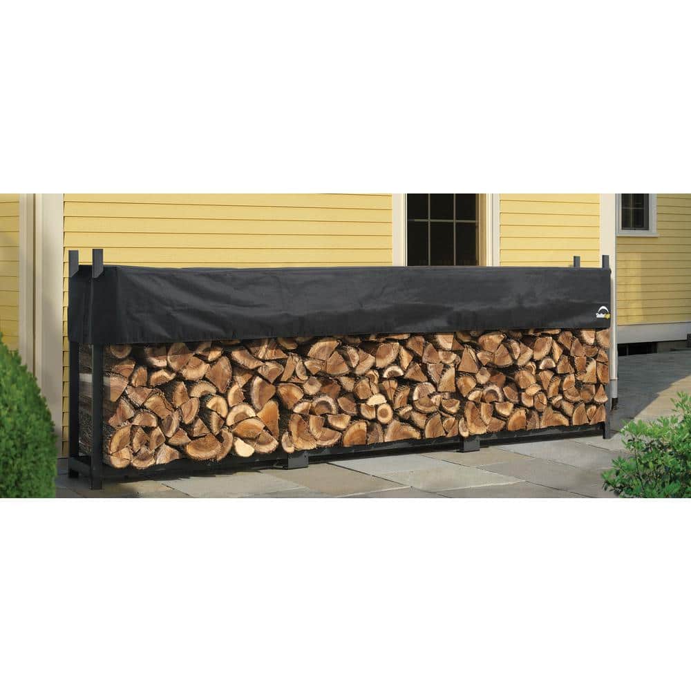 Ultra Duty Black Steel 12 ft Log Rack with Adjustable Cover