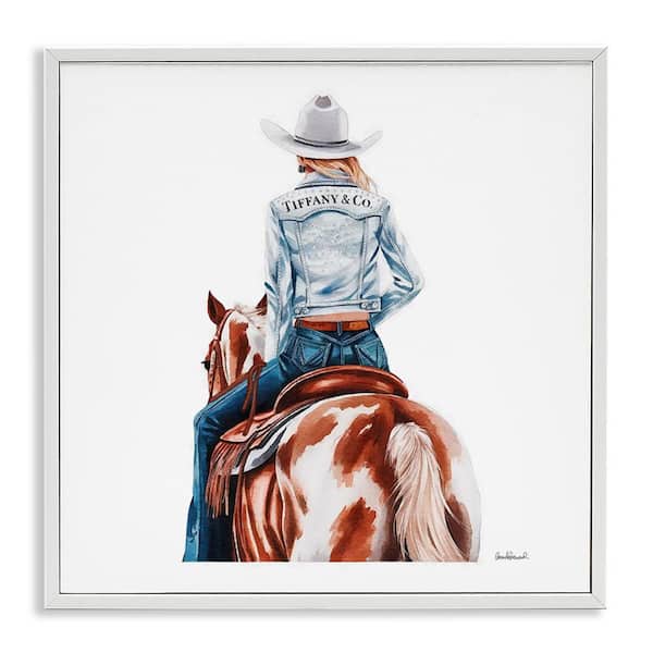 Stupell Industries Mod Cowgirl on Horse by Amanda Greenwood White Framed People Giclee Art Print 24 in. x 24 in.