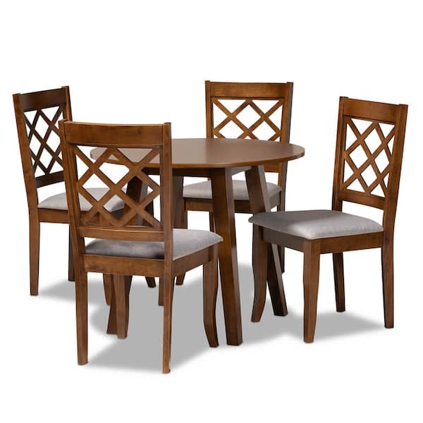 Baxton Studio Adara 5-Piece Grey and Walnut Dining Set