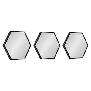 Rhodes 16 in. x 14 in. Classic Hexagon Framed Black Wall Mirror (Set of 3)