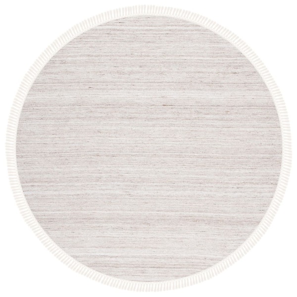 Kilim Ivory/Brown 7 ft. x 7 ft. Solid Color Gradient Round Area Rug