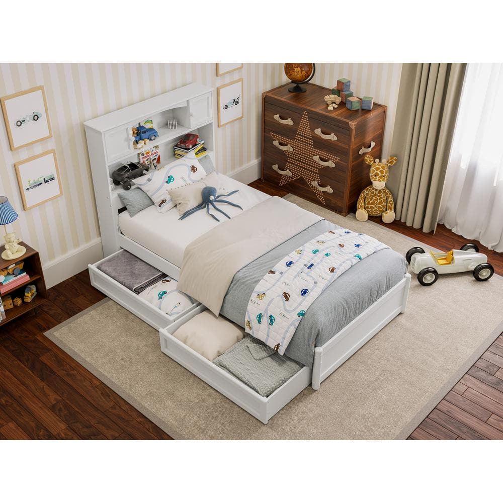Hadley Twin White Wood Platform Bed with Storage Drawers