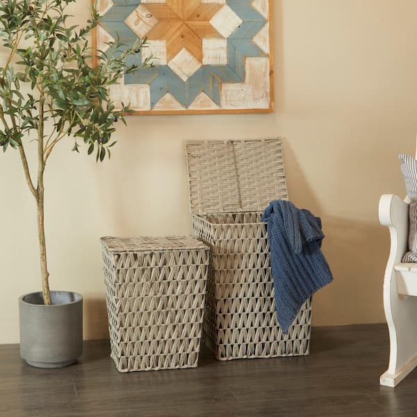 Litton Lane Metal Storage Basket with Matching Lids (Set of 2)