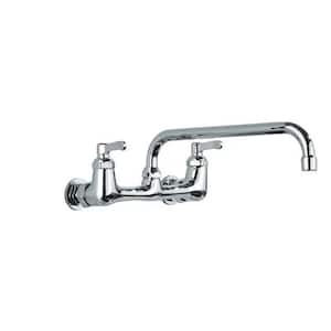 Double Handle Wall Mount Commercial Standard Kitchen Faucet in Silver for Kitchen Laundry Room