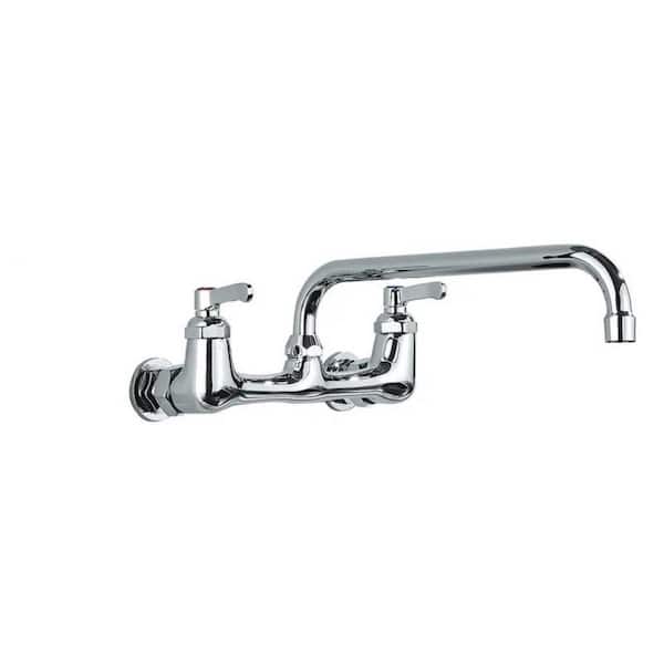 Lukvuzo Double Handle Wall Mount Commercial Standard Kitchen Faucet in Silver for Kitchen Laundry Room