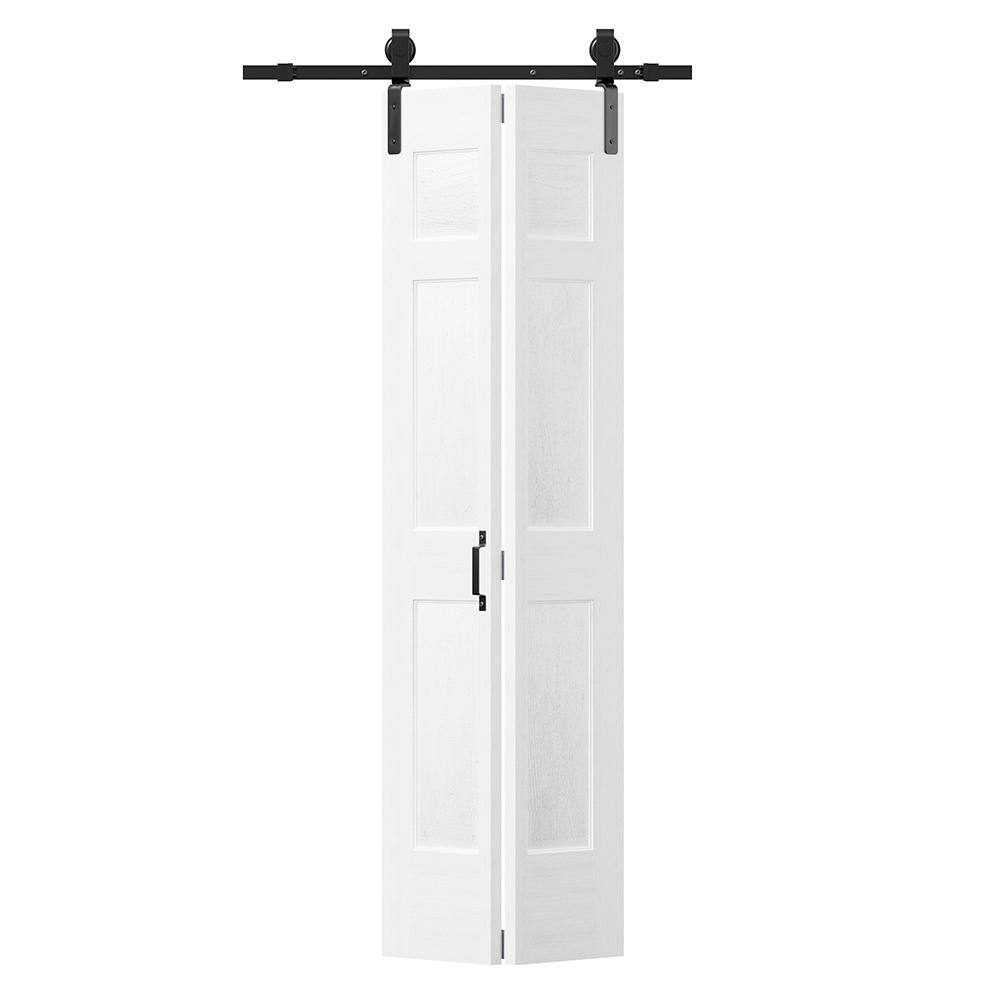 30 in. x 84 in. Bi-Fold 6-Panel White MDF Pre-Drilled Sliding Barn Door with Hardware Kit Set price history on PriceWatchPro