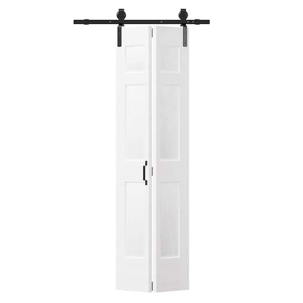 30 in. x 84 in. Bi-Fold 6-Panel White MDF Pre-Drilled Sliding Barn Door with Hardware Kit Set