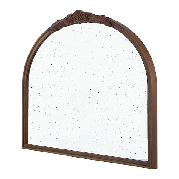 Unbranded 40 in. W x 30 in. H Arched Wood Framed Wall Bathroom Vanity Mirror in Brown for Living Room