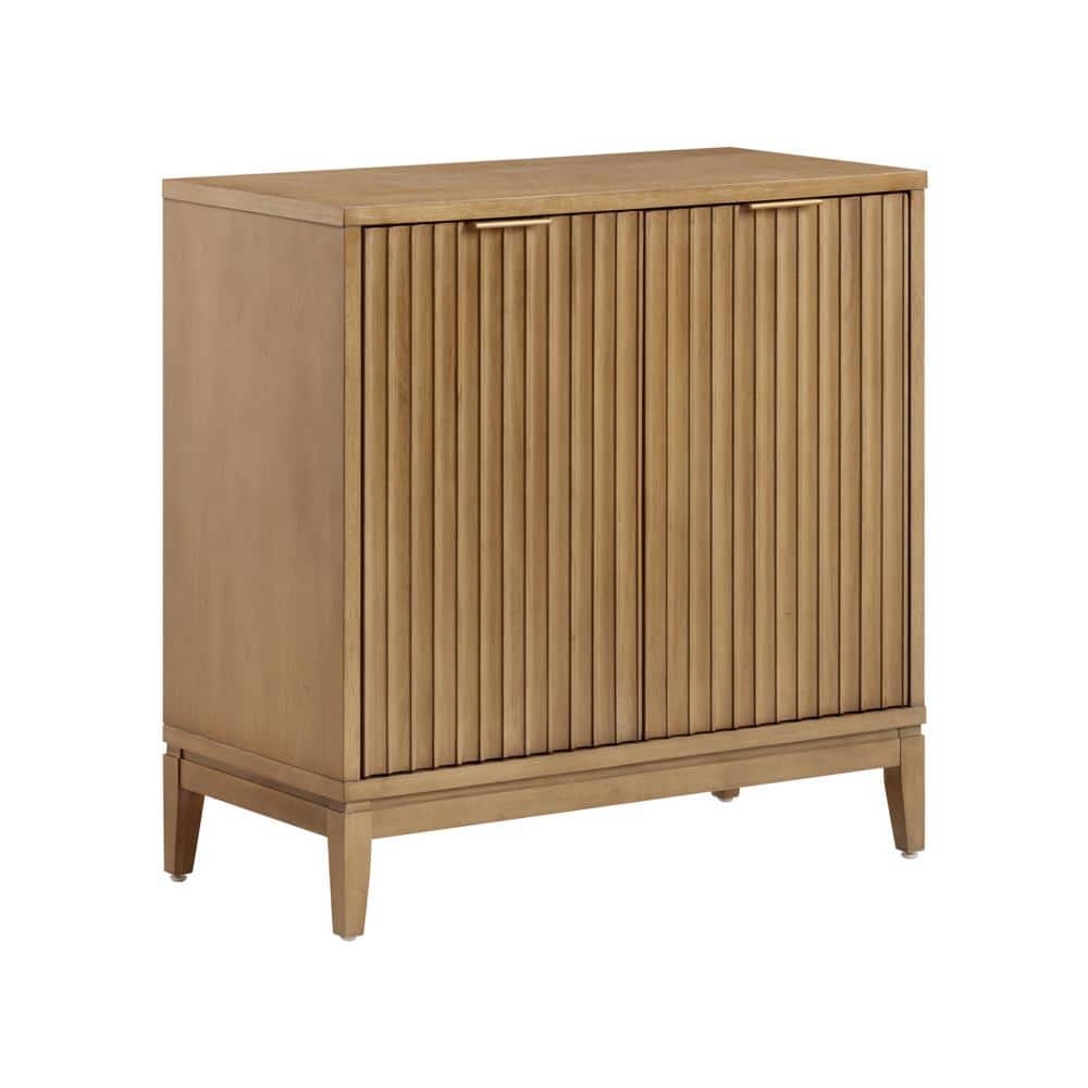Jasper Light Brown Fluted Wooden Storage Cabinet with Brass Handles