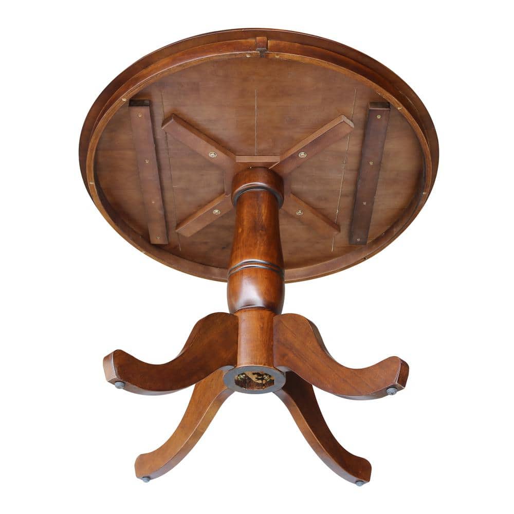 Espresso Round Solid Wood Dining Table with Pedestal Base