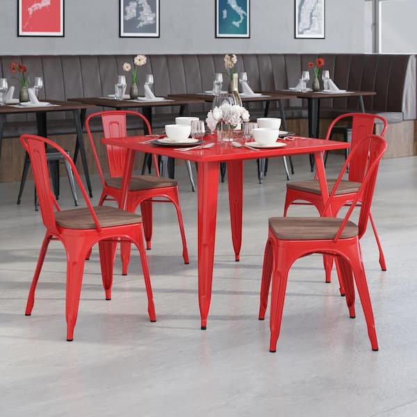 Red Restaurant Chairs (Set of 4)