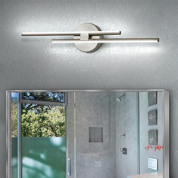 Bourget 23.62 in. 2-Light Brushed Nickel LED Vanity Light Bar with 6000K for Bathroom, Bedroom, Living Room