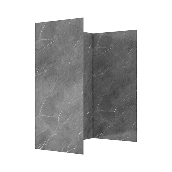 DSH-1320-133 32 in. L x 60 in. W x 76 in. H 4-Piece Glue-Up Alcove Shower Wall Surround in Grey Marble Finish