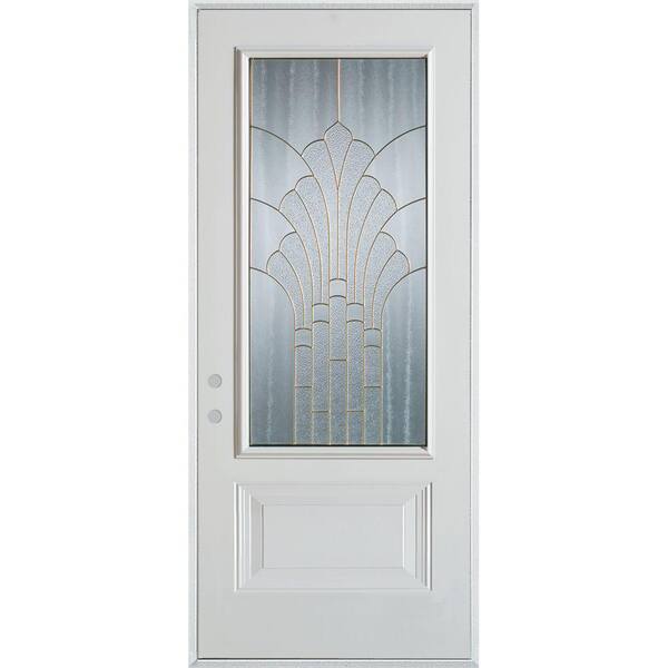 Stanley Doors 32 in. x 80 in. Art Deco 3/4 Lite 1-Panel Painted White Right-Hand Inswing Steel Prehung Front Door