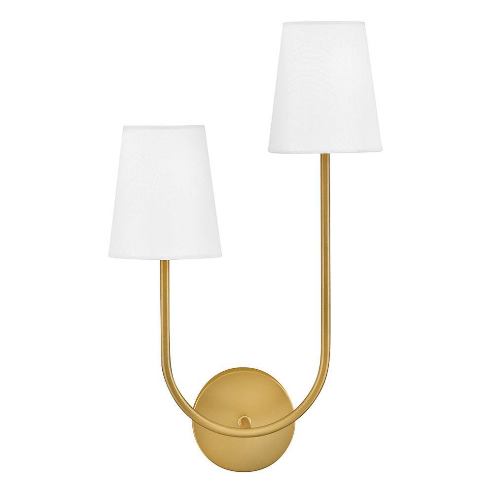 Lacquered Brass 2-Light White Linen Wall Sconce