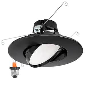 5 in. and 6 in. Adjustable Recessed LED Gimbal Downlight, Black Trim, 1000 Lumens, 5 CCT Color Selectable 2700K-5000K