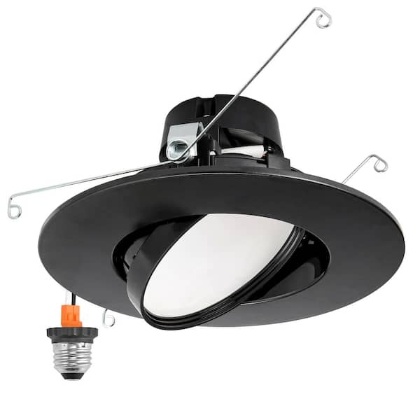 Maxxima 5 in. and 6 in. Adjustable Recessed LED Gimbal Downlight, Black Trim, 1000 Lumens, 5 CCT Color Selectable 2700K-5000K