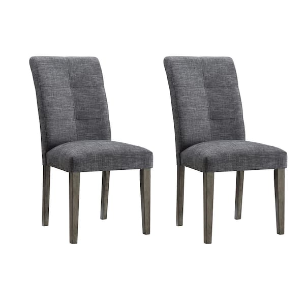 URTR Simple Dark Gray Linen Fabric Upholstered High Back Dining Chair Set Accent Chair Side Chair with Wooden Legs (set of 2)
