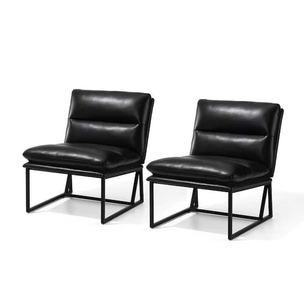 Modern Black Thick Leatherette Accent Chair (Set of 2)