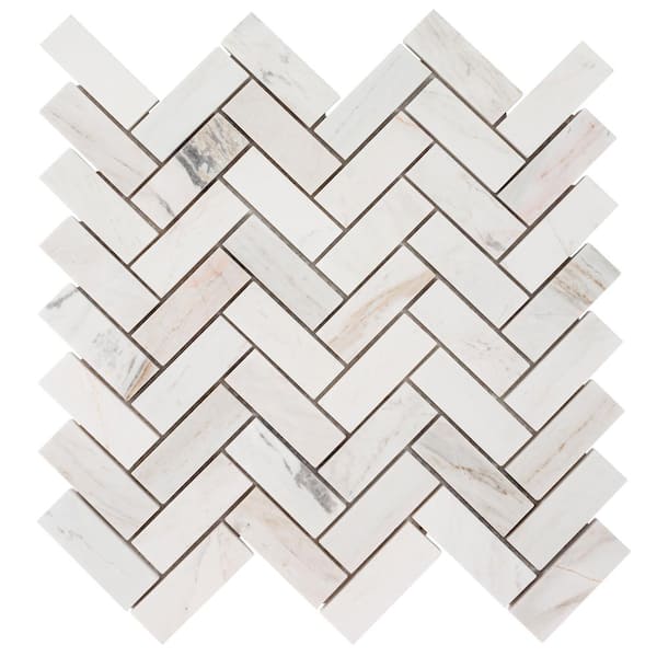 MSI - Angora Herringbone 12 in. x 14 in. x 0.38 in. Polished Marble Mesh-Mounted Mosaic Tile (1 sq.ft./Each)