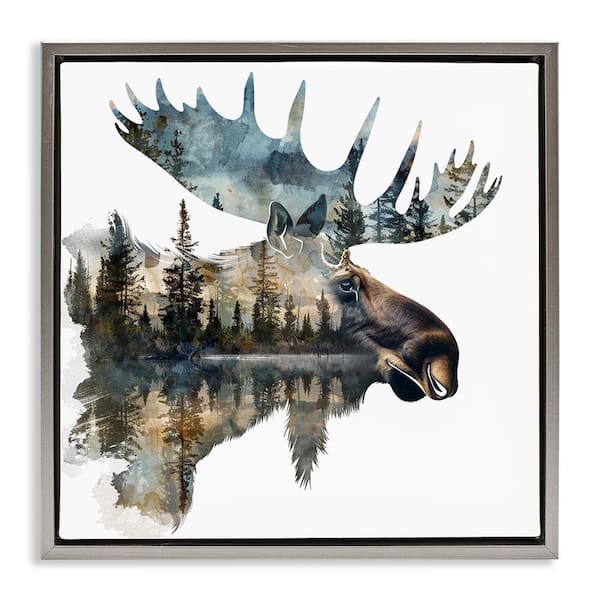 Stupell Industries Moose Head Silhouette by LSR Design Studio Gray Floater Frame Animal Graphic Art Print 25 in. x 25 in.