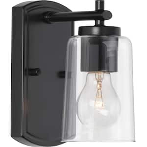 Adley Collection 1-Light Matte Black Clear Glass New Traditional Bath Vanity Light