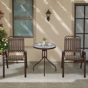 Stackable Brown Metal Outdoor Dining Chair Set of 2 w/PP Backrest and Seat