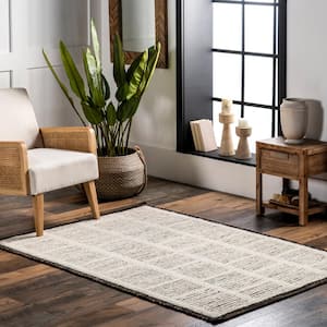 Aemilie Casual Striped Wool Area Rug Ivory 4' ft. x 6' ft. Area Rug