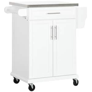 White Wood 33 in. Kitchen Island with Drawers
