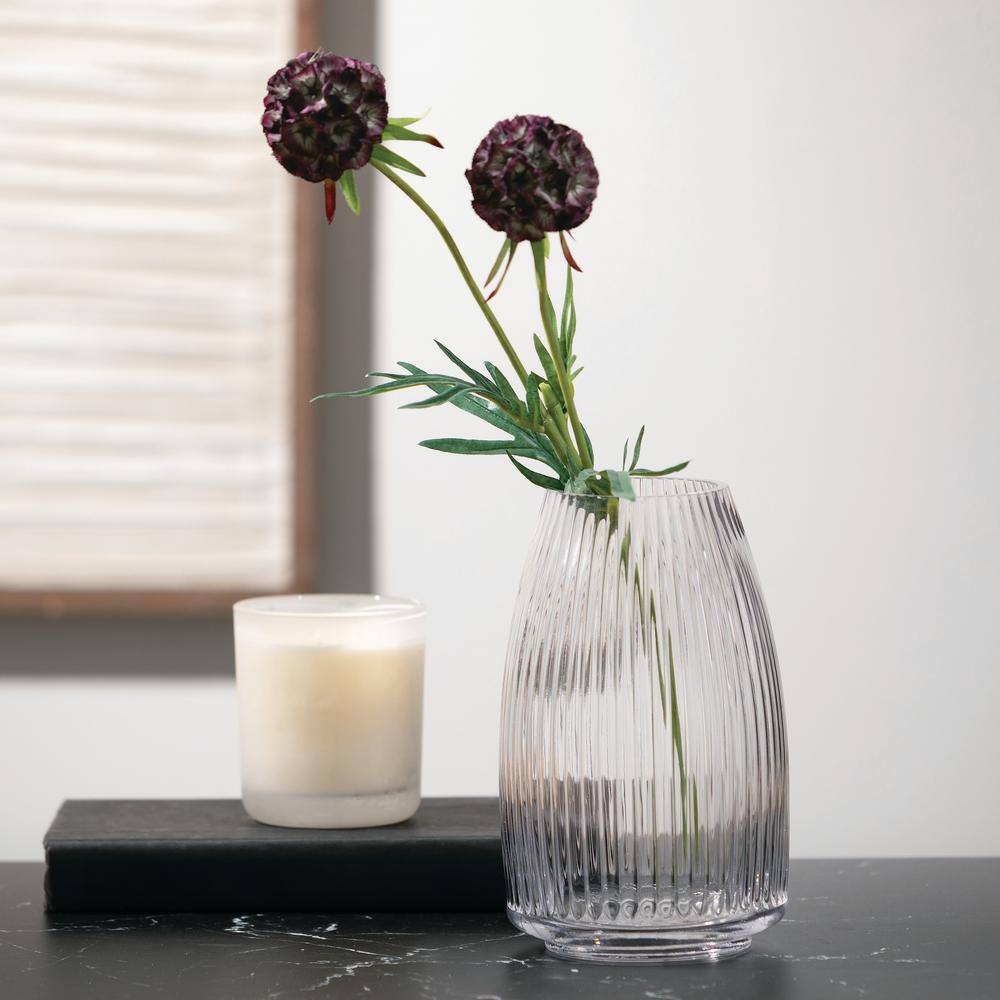 Elegant Clear Ribbed Glass Decorative Table Vase, 8"
