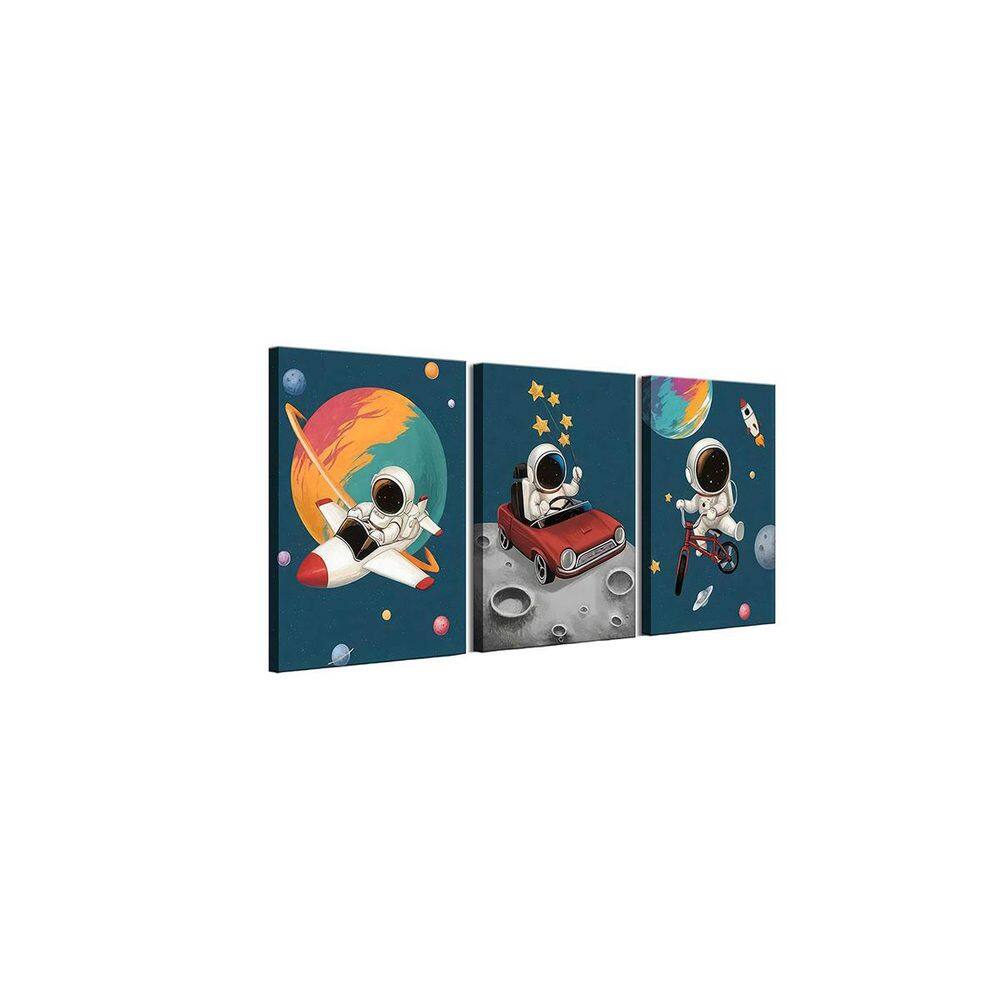 3 Pcs Space Nursery Canvas Wall Art Whimsical Outer Space Astronauts ...
