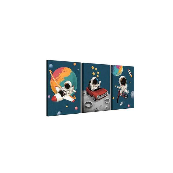 3 Pcs Space Nursery Canvas Wall Art Whimsical Outer Space Astronauts ...
