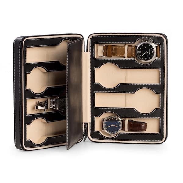 black leather watch travel case