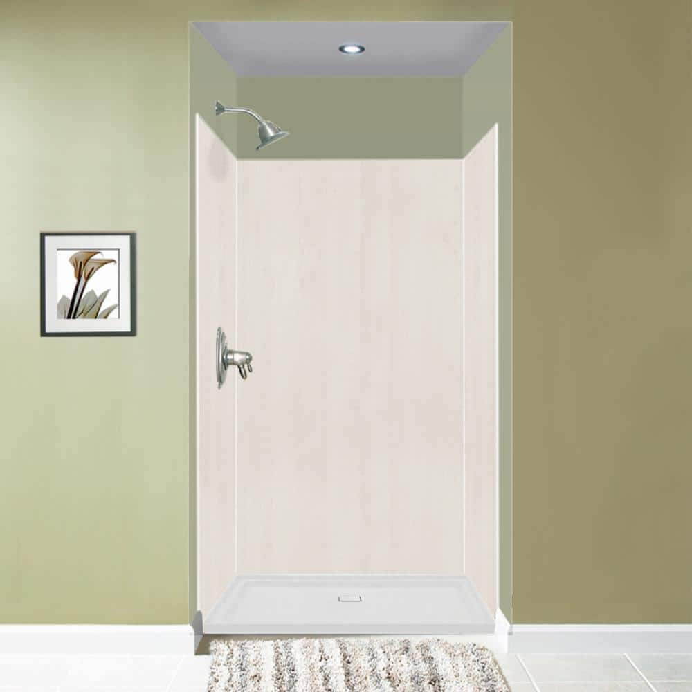 Expressions 36 in. x 48 in. x 72 in. 3-Piece Easy Up Adhesive Alcove Shower Wall Surround in Bleached Oak price history on PriceWatchPro