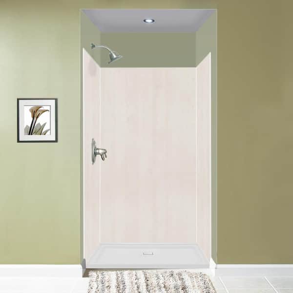 Transolid Expressions 36 in. x 48 in. x 72 in. 3-Piece Easy Up Adhesive Alcove Shower Wall Surround in Bleached Oak