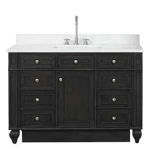 Winston 48 in. W x 22 in. D Bath Vanity in Walnut with Quartz Vanity Top in White with White Basin