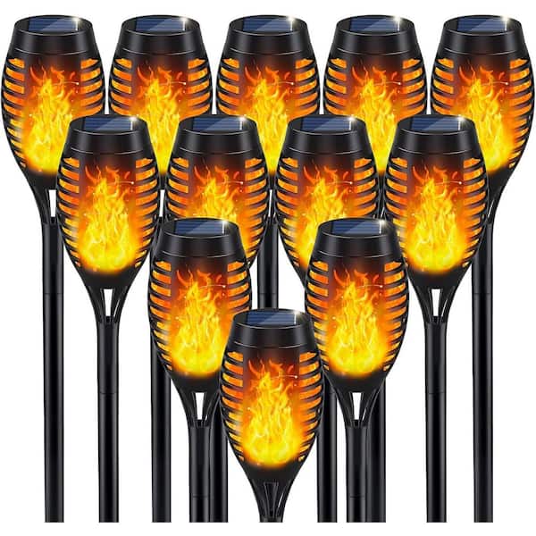 12-Pack Solar LED Flame Torch Lights-Outdoor Waterproof, Solar-Powered Decor, Luces Solares