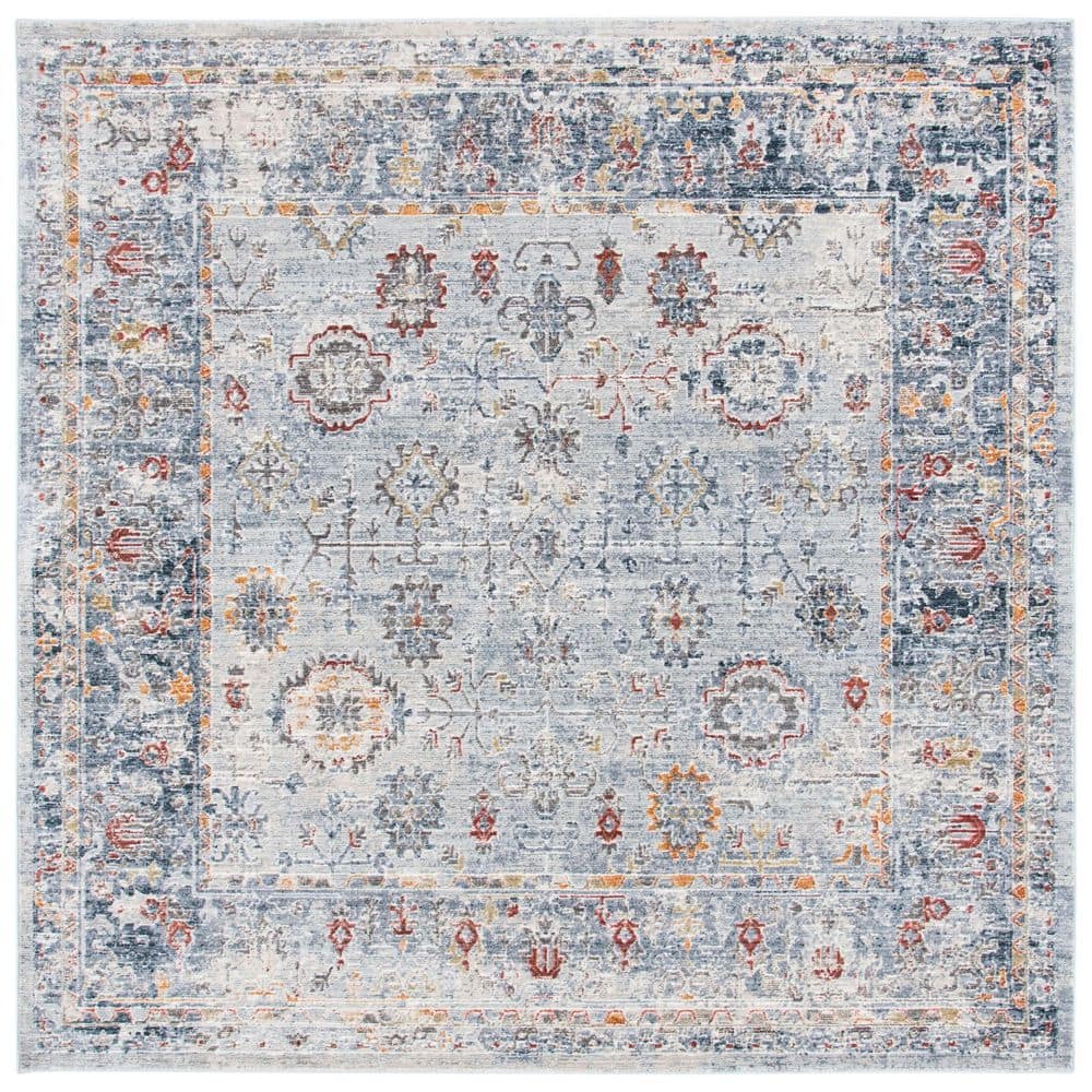 SAFAVIEH History 7 ft. x 7 ft. Light Gray/Navy Distressed Border Square ...