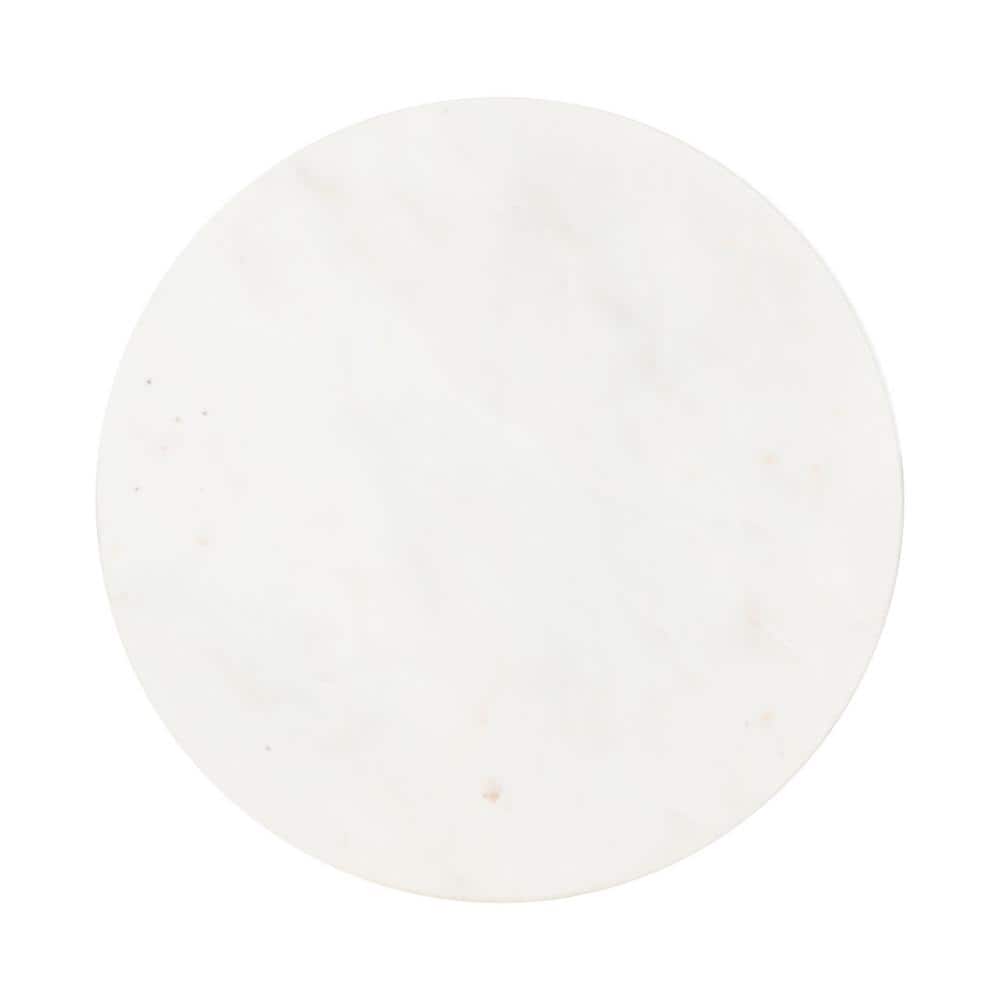 Mila 16" White Marble and Metal Round Pedestal End Table