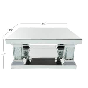 39 in. Silver Medium Square Wood Mirrored Coffee Table with Crystal Embellishments