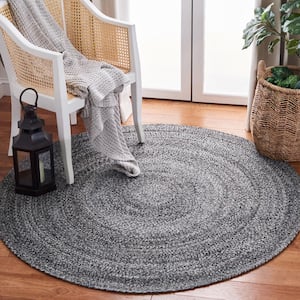 Braided Gray/Charcoal 7 ft. x 7 ft. Round Solid Area Rug