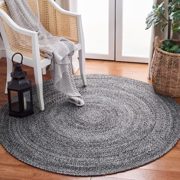 Braided Gray/Charcoal 9 ft. x 9 ft. Round Solid Area Rug