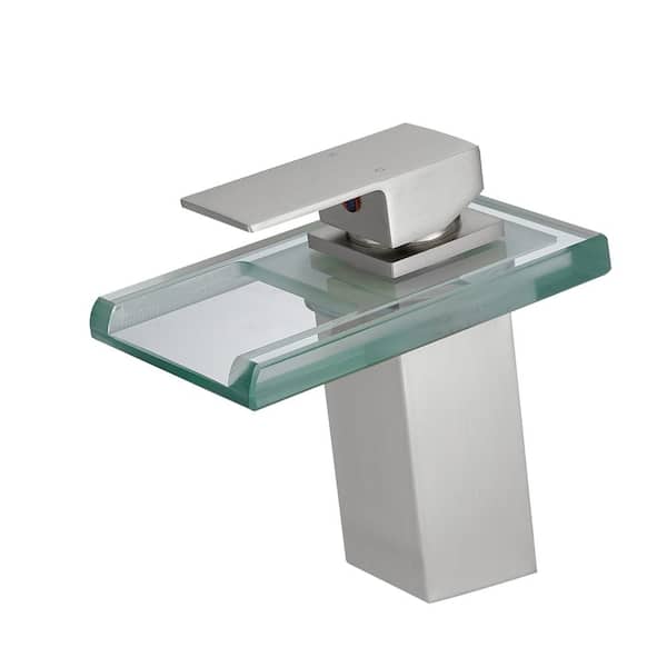 Dimakai Single Handle Single Hole Bathroom Faucet with Water Supply Hoses and LED Temperature Sensor Light in Brushed Nickel